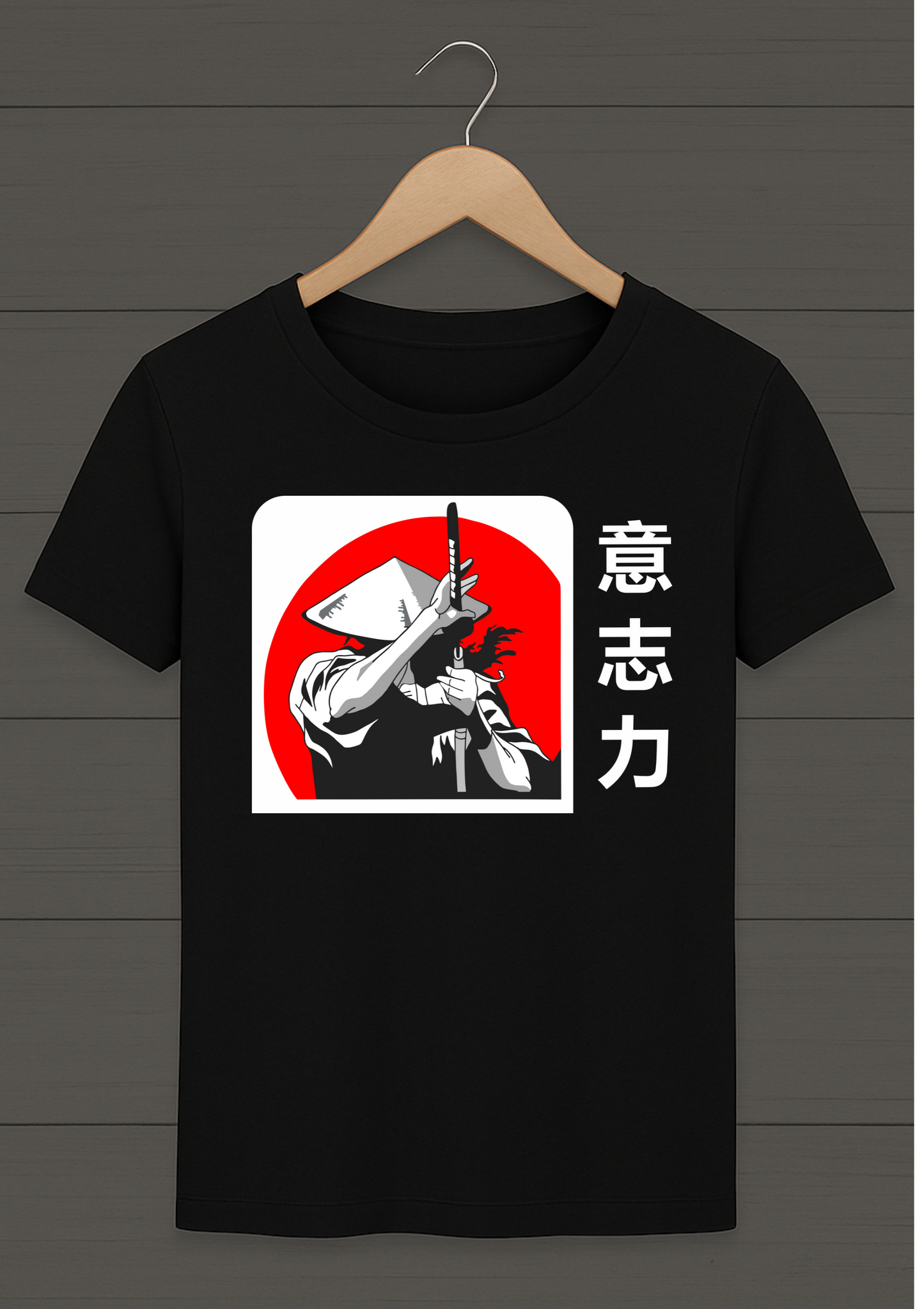 Schwarzes T-Shirt Samurai aus Baumwolle für Herren