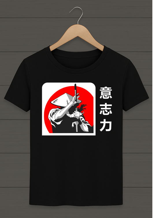 Schwarzes T-Shirt Samurai aus Baumwolle für Herren